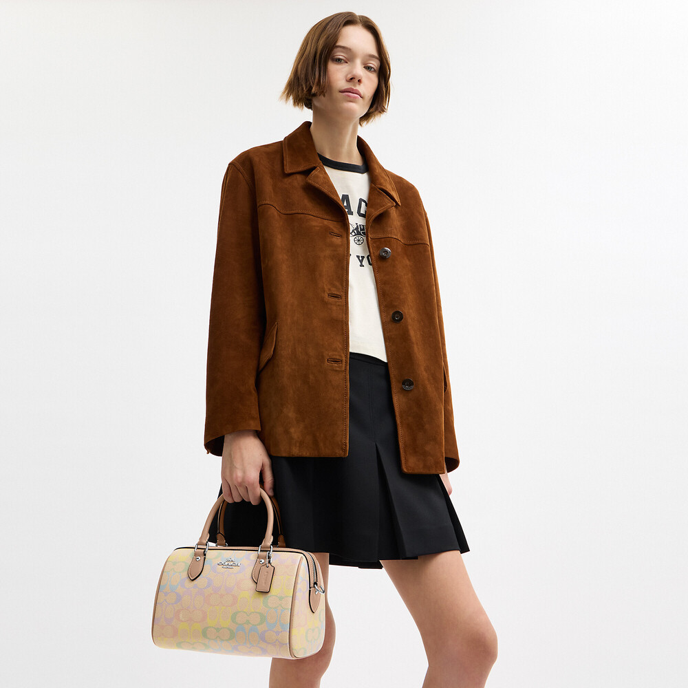 Coach 🆕 Rowan Satchel Bag In Rainbow Signature Canvas - Picture 3 of 3